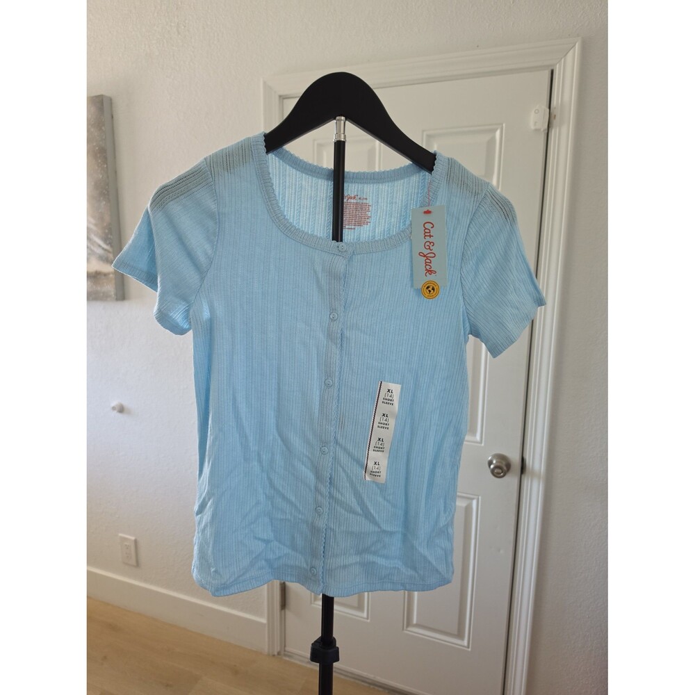 Cat And Jack Girls Blue Shirt Size XL 14 - Picture 1 of 7